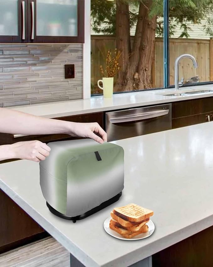 Toaster Cover 4 Slice Sage Green Toaster Oven Cover with Pockets Ombre Green Grey Dustproof Bakeware Protector Small Kitchen Appliance Dust Covers and Fingerprint Protection for Women