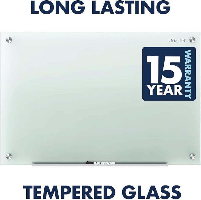Quartet Whiteboard, Glass Dry Erase Board, Non-Magnetic, 8' x 4', Infinity Frameless Mounting, Frosted Surface, Accessory Tray and 1 Dry Erase Marker (G9648F)