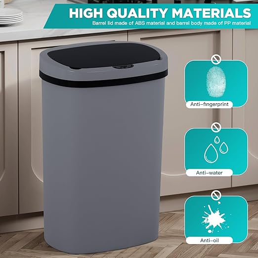 PayLessHere 13 Gallon Trash Can Kitchen Trash Can Automatic Garbage Can with Lid Touch Free High-Capacity Motion Sensor for Kitchen Bedroom Bathroom Office Wateproof Trash Bin (3, Gray)