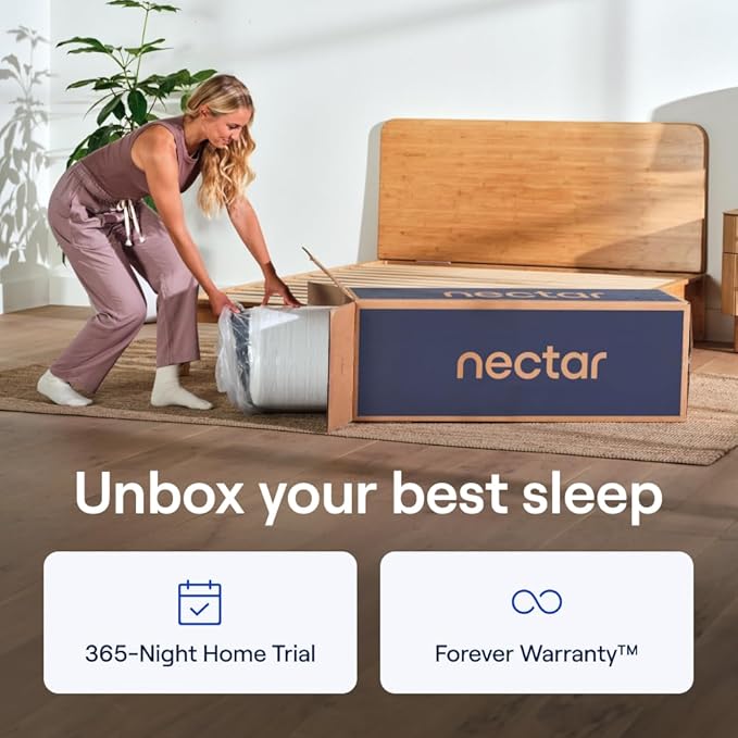 Nectar Luxe Hybrid 14” Twin Mattress - Medium Firm - Memory Foam & Innerspring Coils - Cooling Fibers - 3” Pressure Relief Layer - Mattress in a Box - 365-Night Trial & Forever Warranty