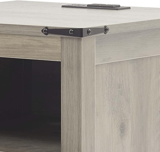 Farmhouse Nightstand with Charging Station & Drawers, Grey Wood Bedside Table, End Table with 2 Storage Drawers & USB Ports for Bedroom, Dorm，Grey
