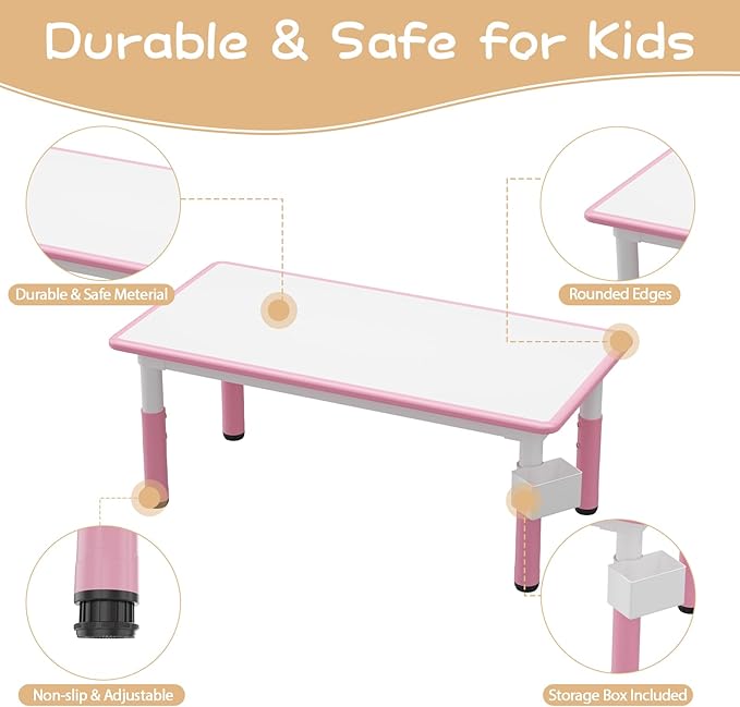 GAOMON Kids Table and 6 Chair Set with Storage Box, Height Adjustable Toddler Table and Chairs Set for Ages 2-10, Graffiti Desktop, Non-Slip Legs, Children Activity Table for Daycare Classroom Home