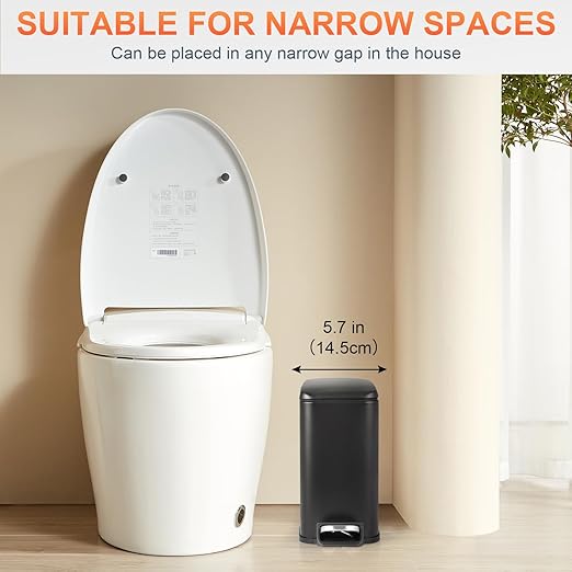 PayLessHere 1.3 Gallon Small Bathroom Trash Can with Lid, Black Stainless Steel Garbage Can with Removable Inner Bucket for Home and Bathroom (5Liter)