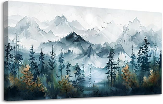 FUHAIHUA Wall Decorations For Living Room Canvas Wall Art For Bedroom Office Wall Decor Hotel Room Mural Misty Forests Trees Paintings Ink Landscape Pictures Artwork Modern Home Decor 20x40 In