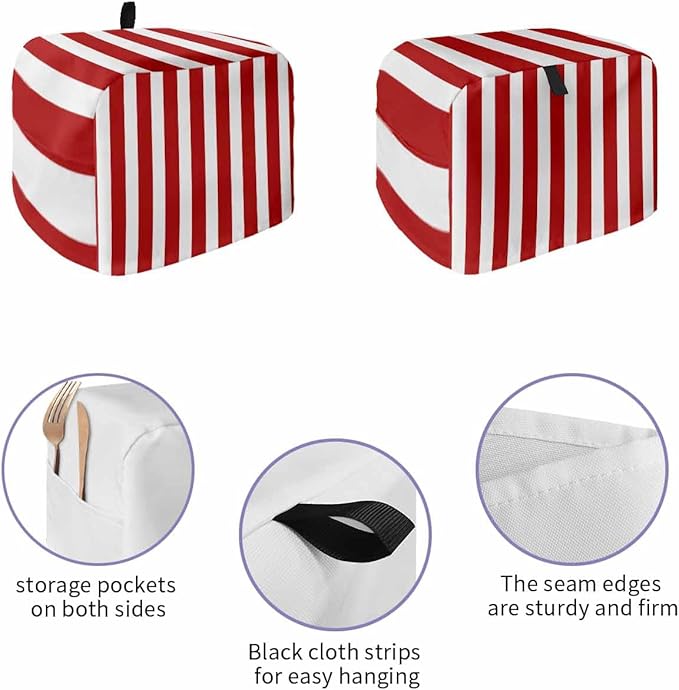Toaster Cover 2 Slice Red Stripes Toaster Oven Cover with Pockets Vertical Striped Dustproof Bakeware Protector Small Kitchen Appliance Dust Covers and Fingerprint Protection for Women