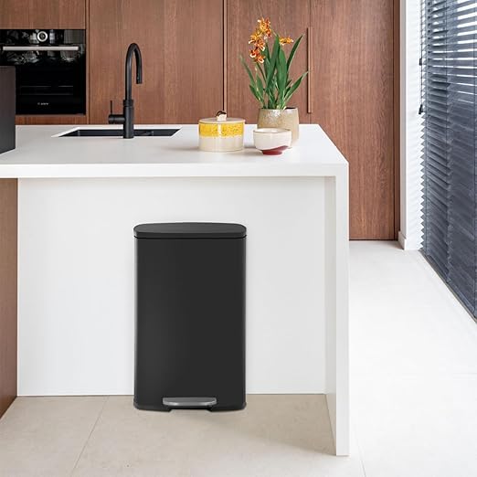 BestOffice 13 Gallon (50L) Trash Can with Lid Garbage Can Commercial Trash Can with Soft-Close Foot Pedal Fingerprint Proof Stainless Steel for Kitchen Home Office Bedroom Bathroom