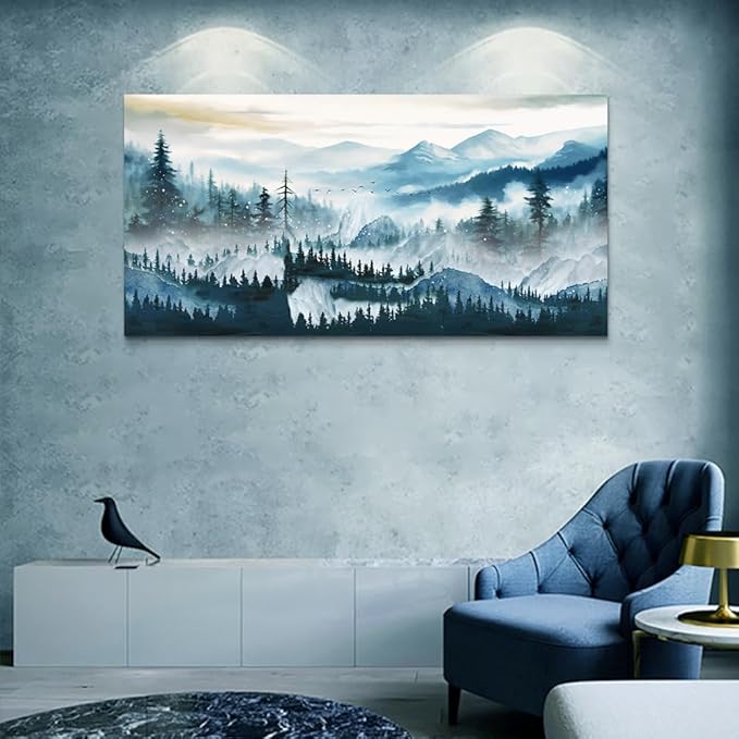 Wapluam Large Framed Wall Art For Living Room Abstract Wall Decor For Bedroom Office Inspiration Pictures Fog forest Wall Painting Canvas Art Prints Artwork Modern Ready To Hang Home Decorations