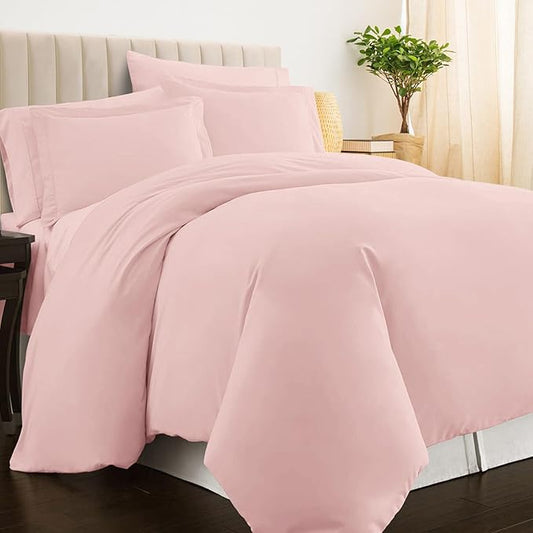 Pizuna Pure 100% Cotton Full Duvet Cover Set, Luxurious 400 Thread Count Long Staple Cotton Sateen Weave with Button Closure (Combed Light Pink Cotton Duvet Cover Full)
