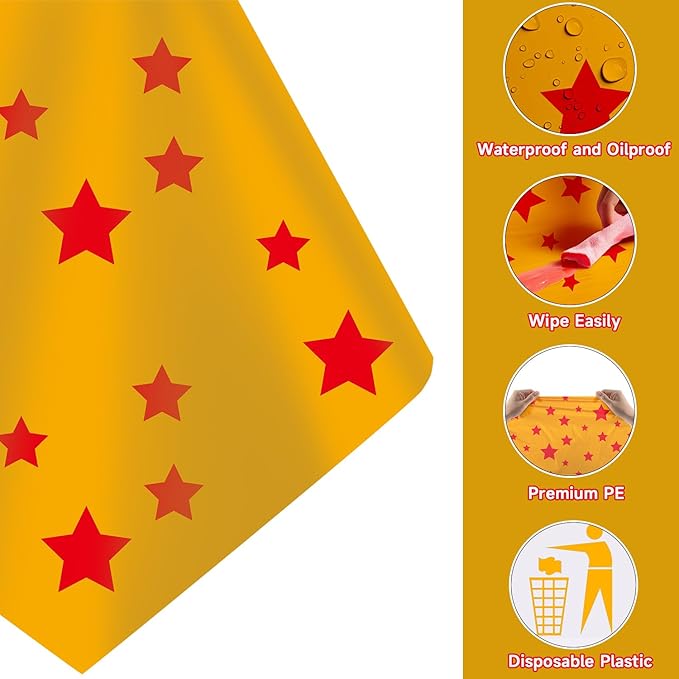 Anime Plastic Tablecloths for Rectangle Tables, Plastic Table Cover Disposable Red Stars Table Cloth for Party Decor Supplies Birthday Themed Party Decoration(54 x108) (8)