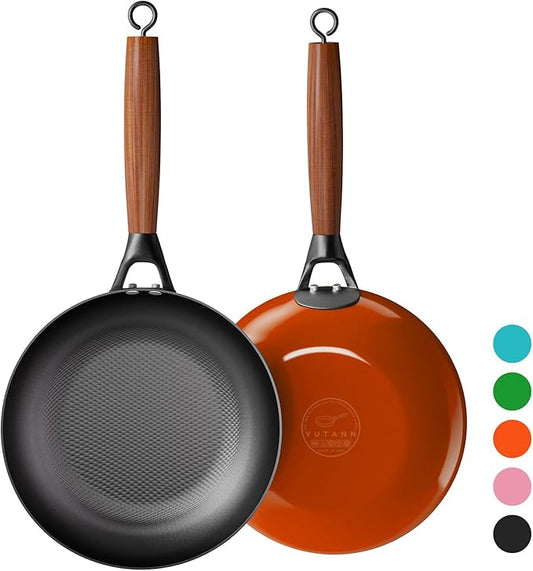 YUTANN Nonstick Frying Pan, 8 inch Enameled Cast Iron Pan Kitchen Healthy Egg Fry Pan Omelette with Detachable Handle, Lightweight Pre-seasoned Cast Iron Skillet, Dishwasher & Oven Safe