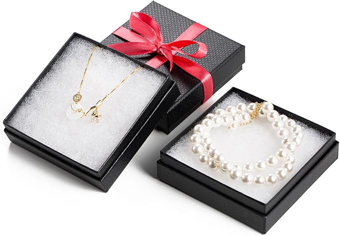 Magicool 40 Pack 3.5x3.5x1 Inch Cardboard Jewelry Boxes,Used for Necklaces,Bracelets,Earrings,Jewelry,Small Gift Packaging,Jewelry Gift Boxes with Lids and Filled with Cotton(Black)