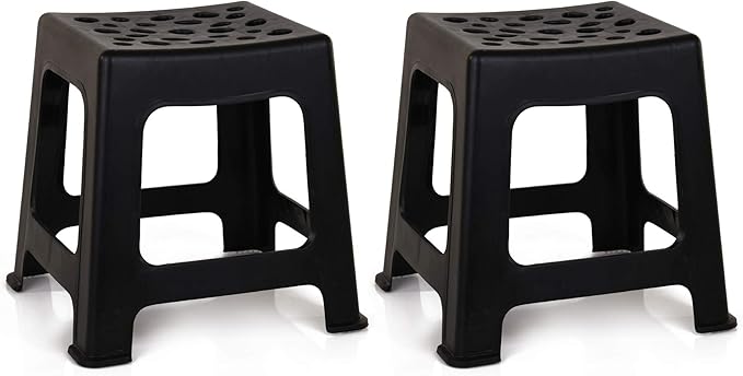 Mintra Home Light Duty Plastic Stools 2pk (12.5in Height, Black)
