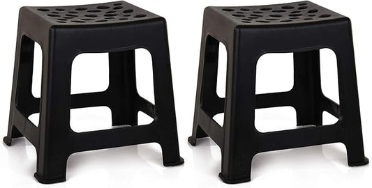 Mintra Home Light Duty Plastic Stools 2pk (12.5in Height, Black)