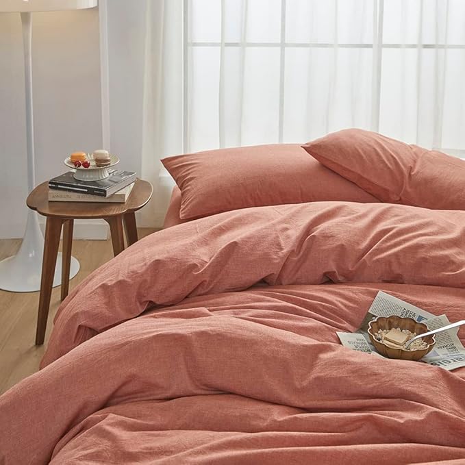 FACE TWO FACE Bedding Duvet Cover Set100% Washed Cotton Duvet Cover Linen Like Textured Breathable Durable Soft Comfy (Twin, Caramel)