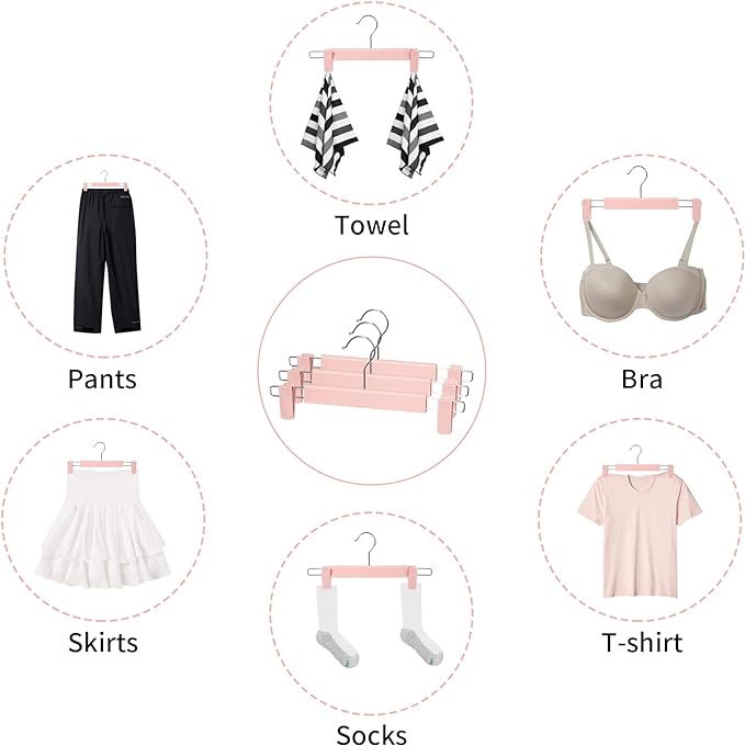 Skirt Hangers，Pants Hangers with Clips，360 ° Swivel Hooks Space Saving Hangersfor Pants, Skirts, Clothes, Jeans (30 Pack, Pink)