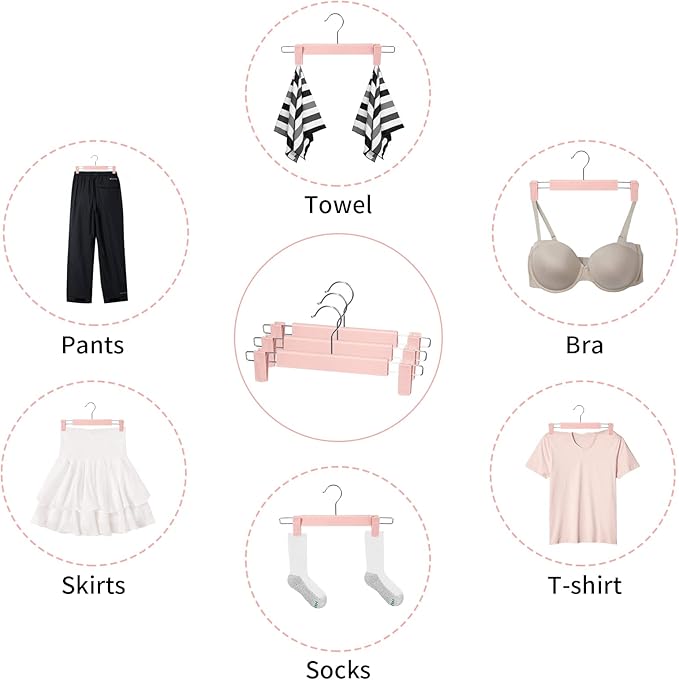 Skirt Hangers，Pants Hangers with Clips，360 ° Swivel Hooks Space Saving Hangers for Pants, Skirts, Clothes, Jeans (20Pack, Pink)