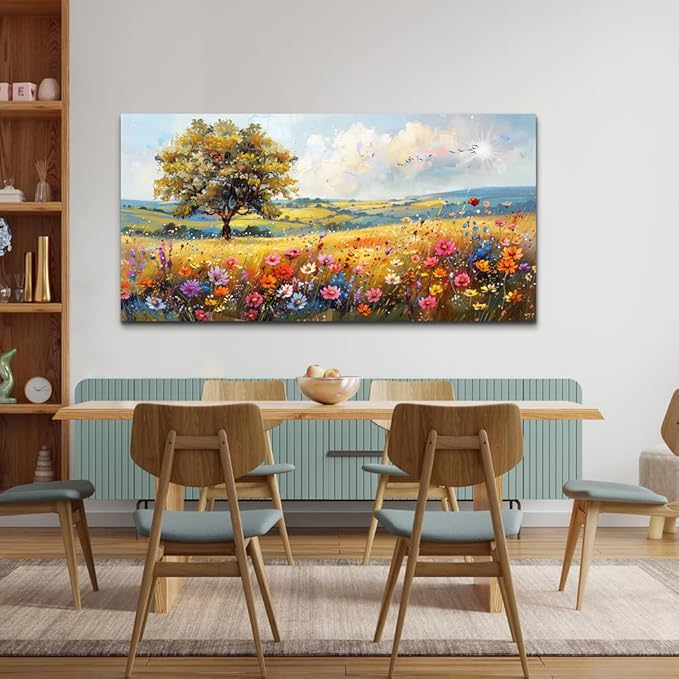 hyidecorart Large Wall Art For Bedroom Canvas Wall Decor For Living Room Office Decorations Flower Scenery Watercolour Wall Paintings Field Wall Pictures Artwork Aesthetic Room Home Decor Hang Easy