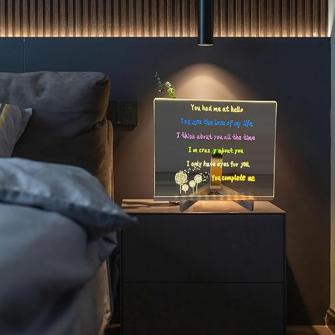 LED Note Board with 7 Colors Pen, Lighted Acrylic Dry Erase Board, 11.8 X 7.9” Glowing Acrylic Message Marker Board, LED Illuminated Drawing Board Light Up Dry Erase Board for Office School Home