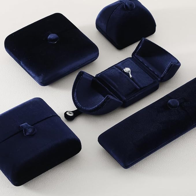 Velvet Ring Box，Engagement Jewelry Gift Boxes Holder for Women,Ceremony Rings Display for Proposal,Wedding Day Case (Blue)