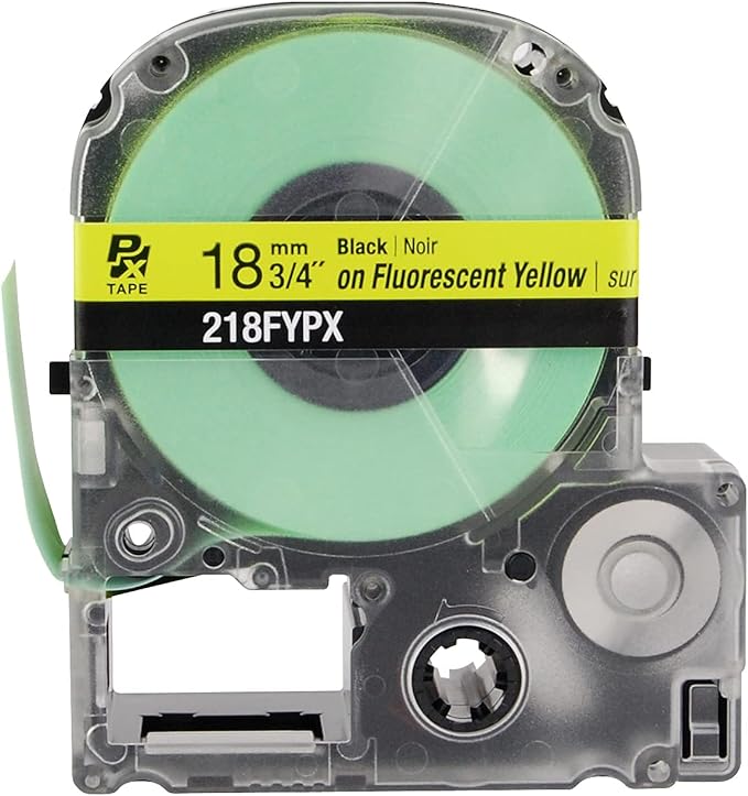 Epson LABELWORKS 218FYPX Genuine PET (Polyester) Tape Cartridge - Black on Fluorescent Yellow Label Maker Tape - 3/4" (18MM) Wide, 30'