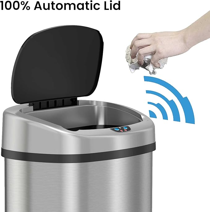 iTouchless 13-Gallon Touchless Kitchen Trash Can – Stainless Steel with Odor Control, Fingerprint-Proof Finish, Motion Sensor Lid & AC Adapter
