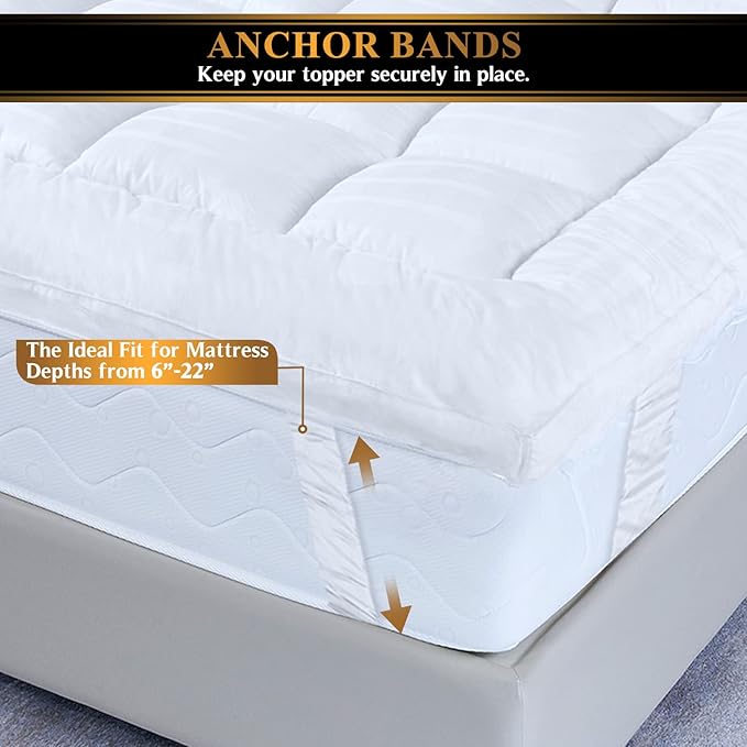 Plush Extra Thick Full XL Pillow Top Mattress Topper, Extra Long 54x80 Soft & Cooling Bed Topper for Firm Mattress with 100% Cotton Fabric, Overfilled with Fiber Mattress Pad, Fit to 6”-22” Mattress.