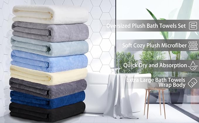 MINCHI 4 Piece Oversize Bath Towels Set, Ultra Soft Absorbent Bathroom Towel for Home and Hotel Shower Towel Oversized Bath Sheet, 35x70 Large Bath Towels 600 GSM, White
