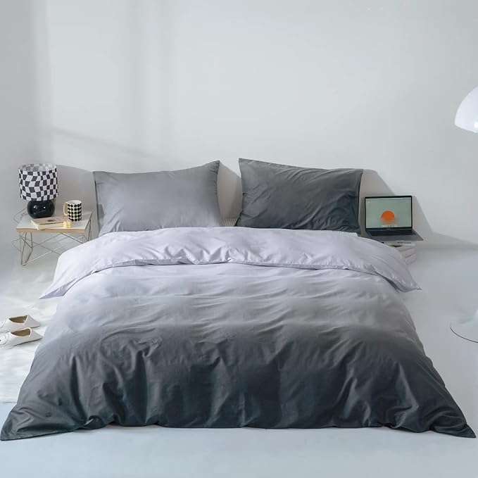 Gradient Gray Comforter Set Ombre White Gray Bedding Set Twin Women Aesthetic Comforter 3 PCs Gray Color Bed Comforter Set Twin Gradient White and Gray Comforter Set Twin