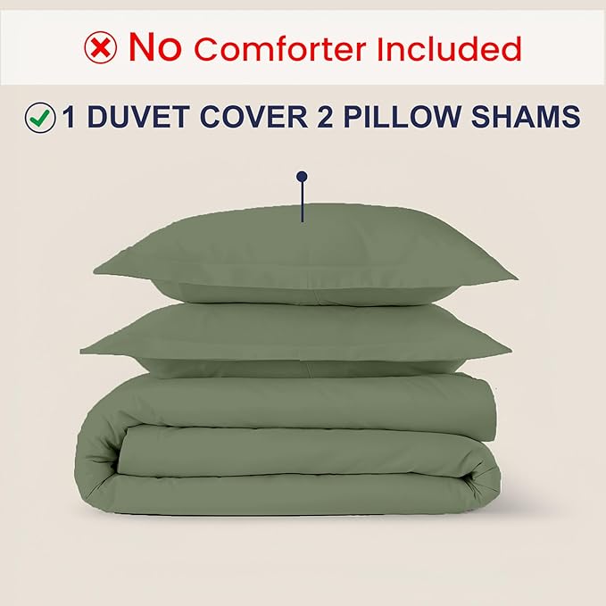 Kotton Culture 3 Pc King Size Duvet Cover Set- 100% Egyptian Cotton Sateen 600 Thread Count Ultra Soft Premium Durable Comforter Cover Zipper Closure & Corner Ties (Sage Green, King 102"x94")