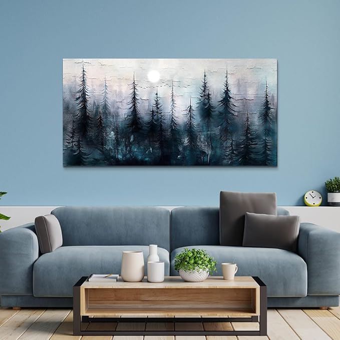 Canvas Wall Art for Living Room Large Wall Decor for Office Bedroom Decoration Foggy Forest Landscape Picture Black and White Painting Artwork Wall Mural Aesthetic Home Decor 30"X60"