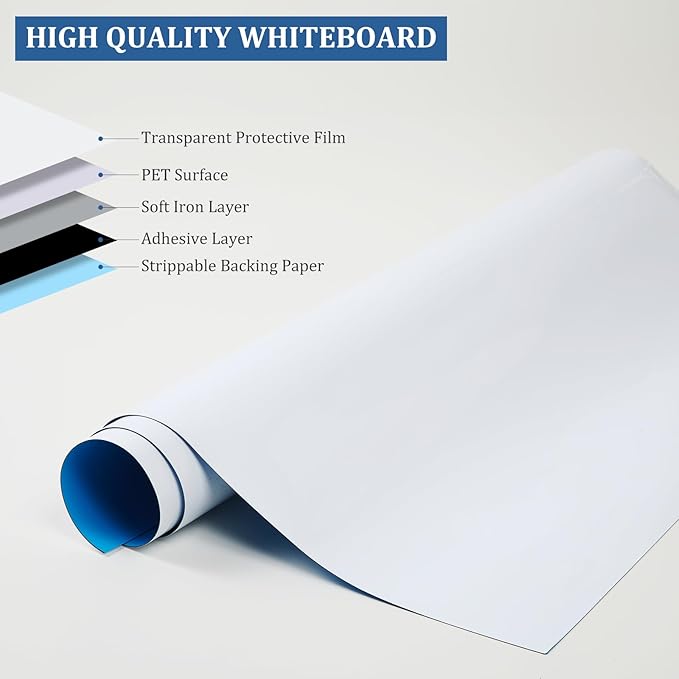 Magnetic Dry Erase whiteboard Paper with self Adhesive Backing Adhesive, 24“ x 18”, Easy to Write and Clean, for Kids Home playroom Office, Peel and Stick Wallpaper.