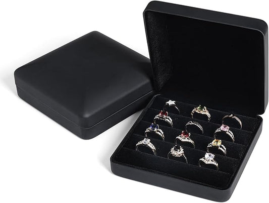 Small Ring Organizer Box, Portable Jewelry Rings Display Collector Case, Jewelry Ring Tray holder Showcase. Modern Rings Storage Boxes Fit for Women, Girl for Travel (Black)