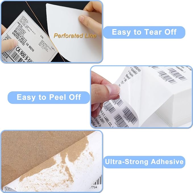 Shipping Thermal Labels, Pack of 20000 Perforated 4x6 Thermal Label Papers, FanFold Thermal Printer Labels, Sticker Labels to Write on, Permanent Strong Adhesive, Commercial Grade