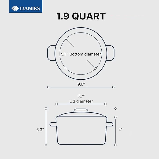 Daniks Modern Stainless Steel Stock Pot with Glass Lid - Induction 2 Quart, Dishwasher Safe, Heatproof Handles, For Soup, Pasta, Stew, Silver