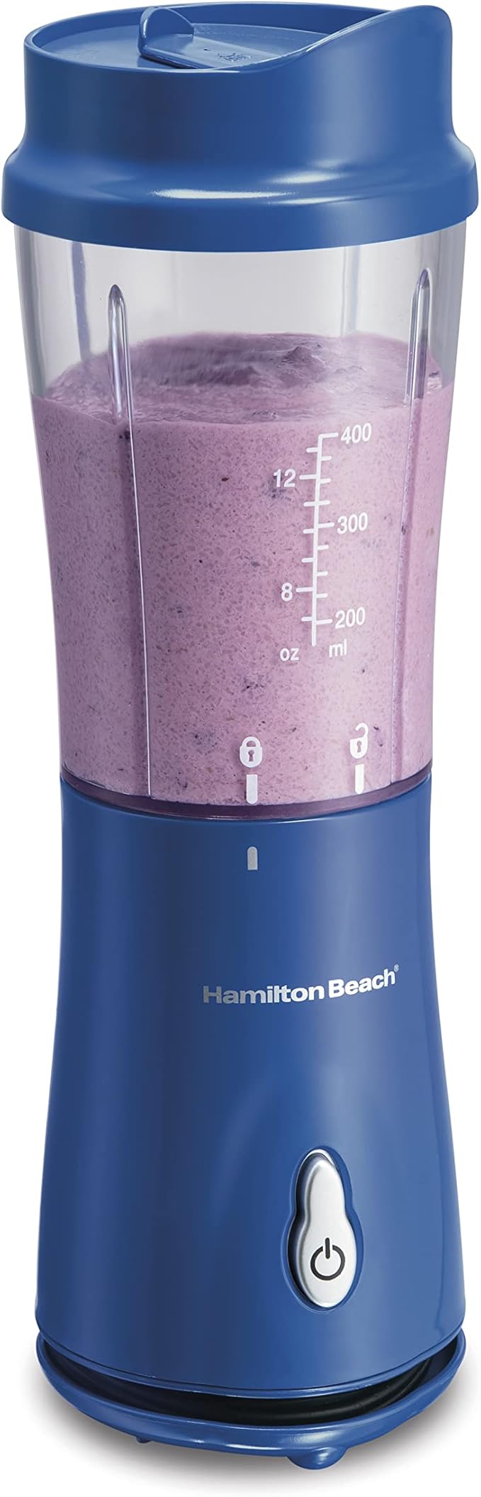 Hamilton Beach Portable Blender for Shakes and Smoothies, 14 Oz BPA Free Travel Cup & Lid, Durable Stainless Steel Blades, Personal Smoothie Blender, Blue (51132)