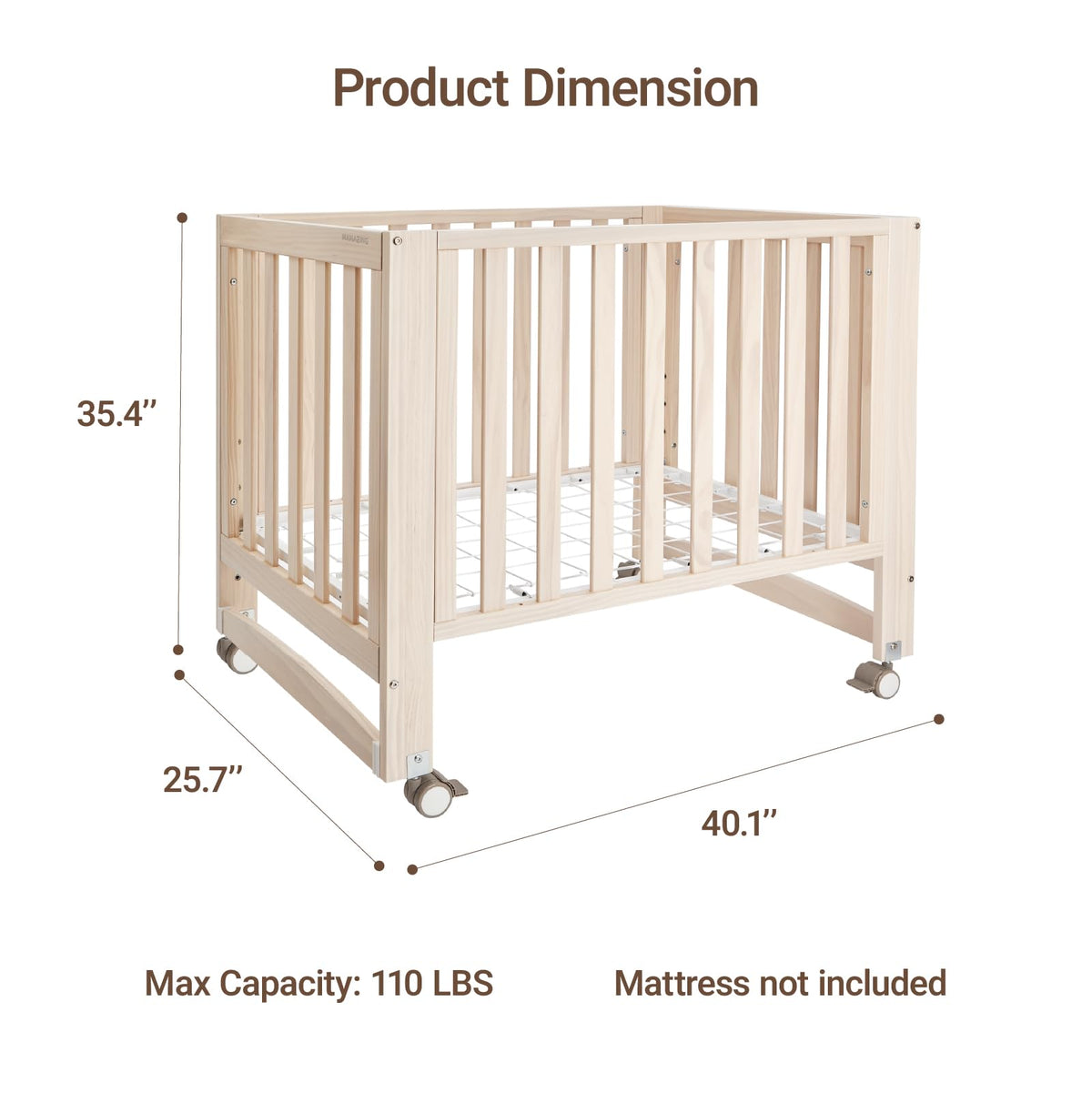 MAMAZING EvoNest 6-in-1 Convertible Baby Mini Crib with Wheels