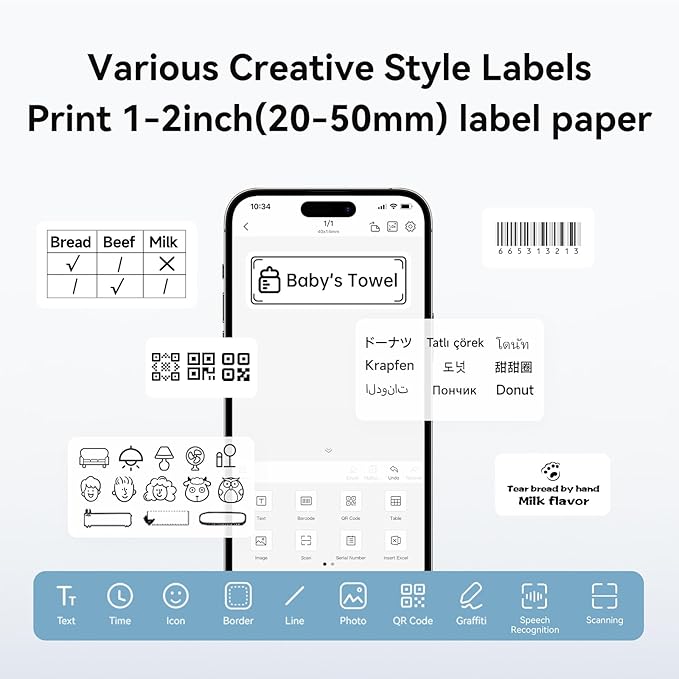 NIIMBOT B1 Label Maker Machine with Tape, 2 Inch Portable Sticker Printer for Home School & Small Business, Compatible with Phones & PC, Blue White