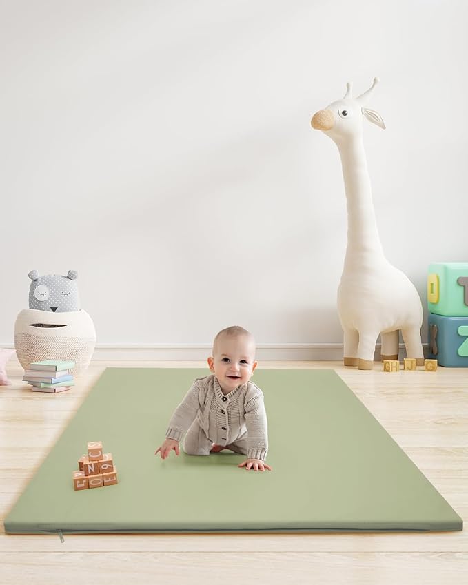 Lansber：1.2" Padded Baby Play Mat 50x50 Playpen Mat- Extra Thick Double-Sided Waterproof Vegan Leather for Infants and Toddlers, Soft and Easy-to-Clean Floor Mat for Crawling & Play