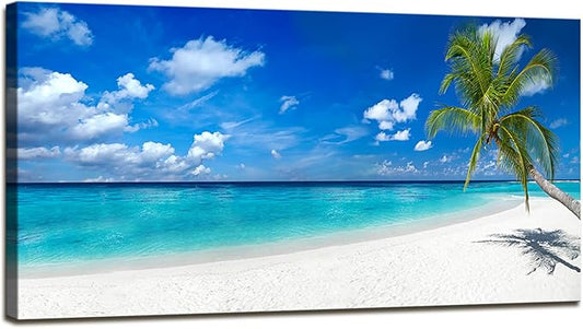 XXMWallArt FC2450 Seascape Wall Art Tropical Paradise Beach With White Sand and Coco Palms Canvas Wall Art Summer Beach Nature Pictures for Living Room Bedroom Home and Office Wall Decor