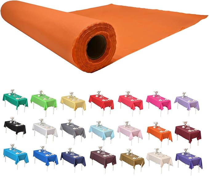 Craft And Party, Orange Plastic Table Cover Roll - 40in X 100 feet Heavy Duty Plastic Banquet Table Cover Roll. (Orange)