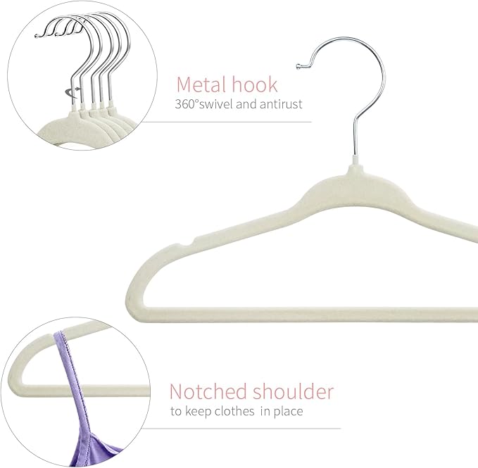 ManGotree Baby Velvet Clothes Hangers, Kids Toddler Children's Hangers for Clothes Space Saving Non-Slip (30 Pack, Beige)