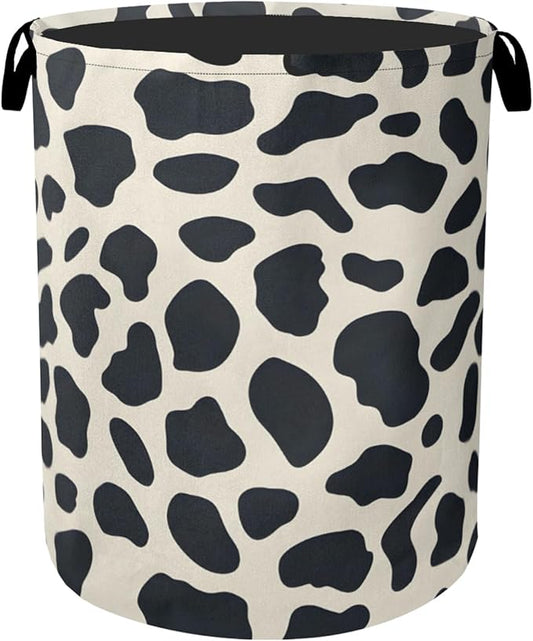Cow Pattern Laundry Basket with Handles - Extra Large Foldable Hamper for Bathroom/Laundry/Bedroom/Dorm, Washable Fabric Storage Bin