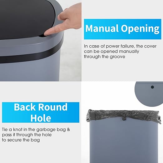 Kitchen Trash Can with Lid, 13 Gallon Automatic Garbage Can for Bathroom Bedroom Home Office 50 Liter Touch Free High-Capacity Brushed Waste Bin
