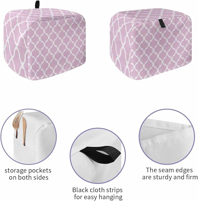 Toaster Cover 2 Slice Geometric Pattern Trellis Toaster Oven Cover with Pockets Morocco Style Pink Dustproof Bakeware Protector Small Kitchen Appliance Dust Covers and Fingerprint Protection for Women