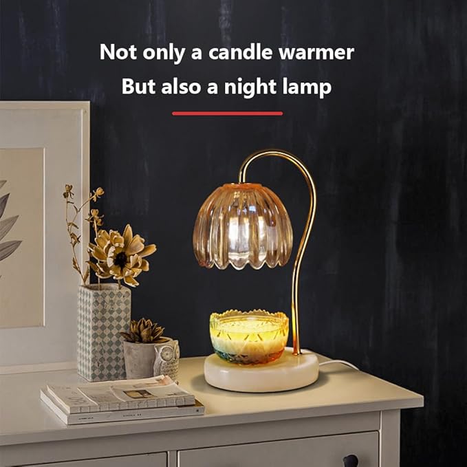 Candle Warmer Lamp, Electric Candle Lamp Warmer with 2 Bulbs for Scented Candles, Dimmable Wax Melt Warmer with Marble Base for Home Bedroom Décor Aesthetic House Warming Gifts