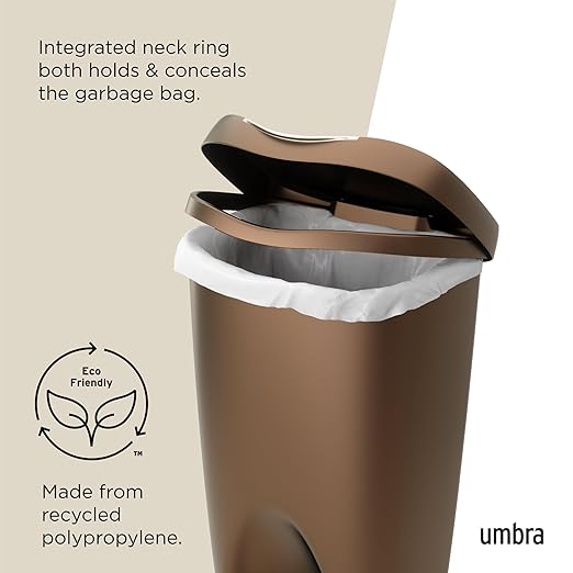 Umbra 084200-125 , Bronze Brim Large Kitchen Trash Stainless Steel Foot Pedal – Stylish and Durable 13 Gallon Step Garbage Can with Lid
