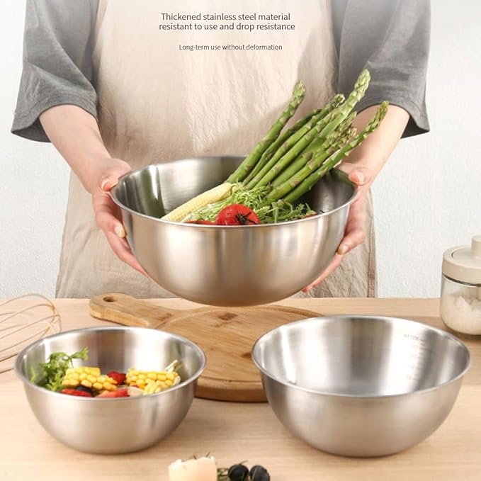 MANHONGYU Stainless Steel Mixing Bowls Set for Kitchen, Dishwasher Safe Nesting Bowls for Cooking, Baking, Meal Prepping, 3Pcs 2.5Qt,Stackable