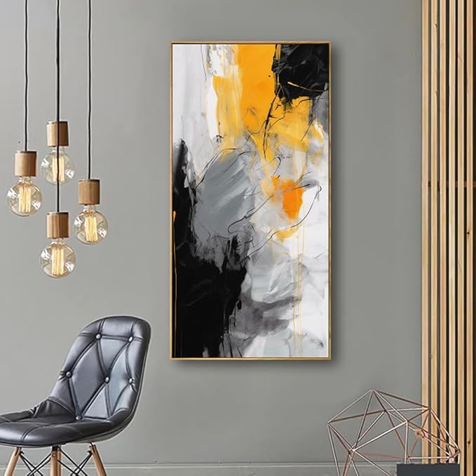 Wall Art Large Modern Abstract Artwork Black Yellow Canvas Painting for Living Room Bedroom Office Home Decor 20"x40" with Framed…
