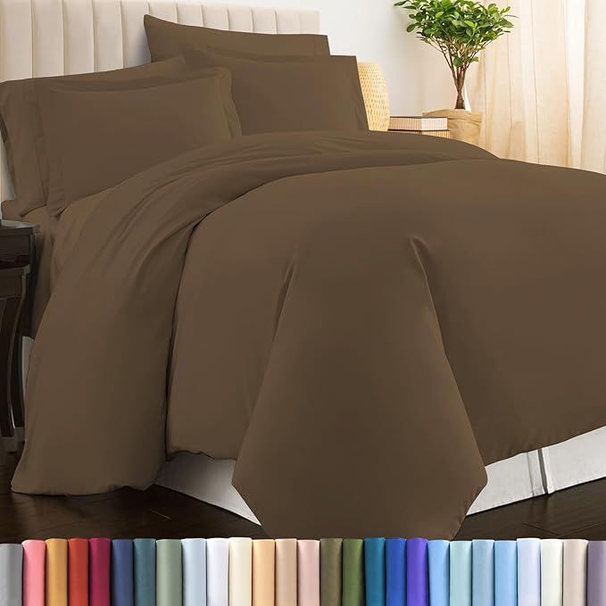 Pizuna Pure 100% Cotton Full Duvet Cover Set, Luxurious 400 Thread Count Long Staple Cotton Sateen Weave with Button Closure (Combed Woody Brown Cotton Duvet Cover Full)