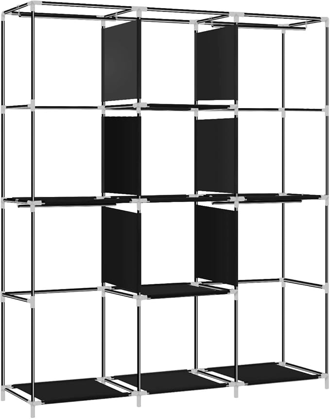 Portable Closet 50 Inch Wardrobe for Hanging Clothes with Non-Woven Fabric Cover, 4 Hang Rods and 4 Storage Organizer Shelves, Brown, Quick and Easy Assembly